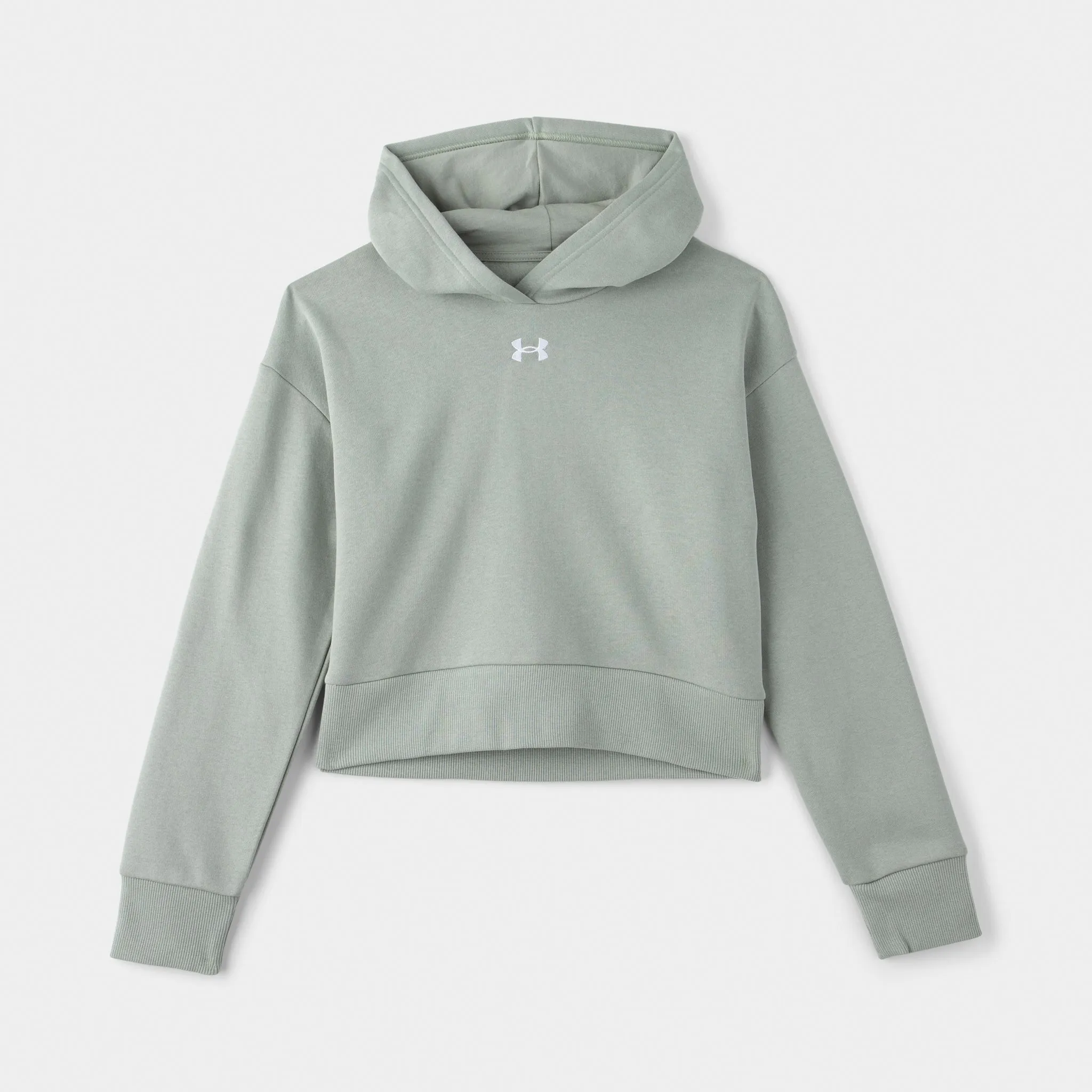 Under Armour Junior Girls' Rival Fleece Crop Pullover Hoodie / Grove Green