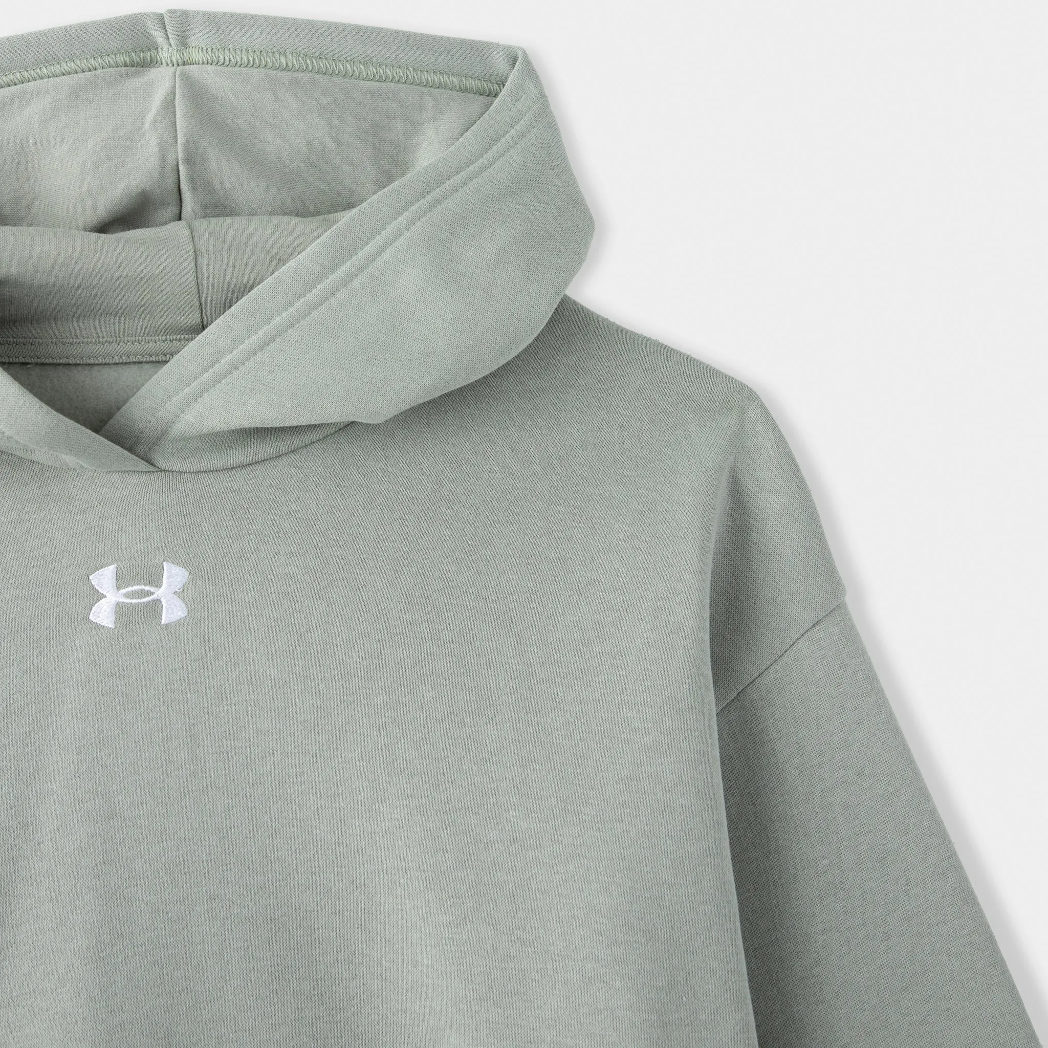 Under Armour Junior Girls' Rival Fleece Crop Pullover Hoodie / Grove Green