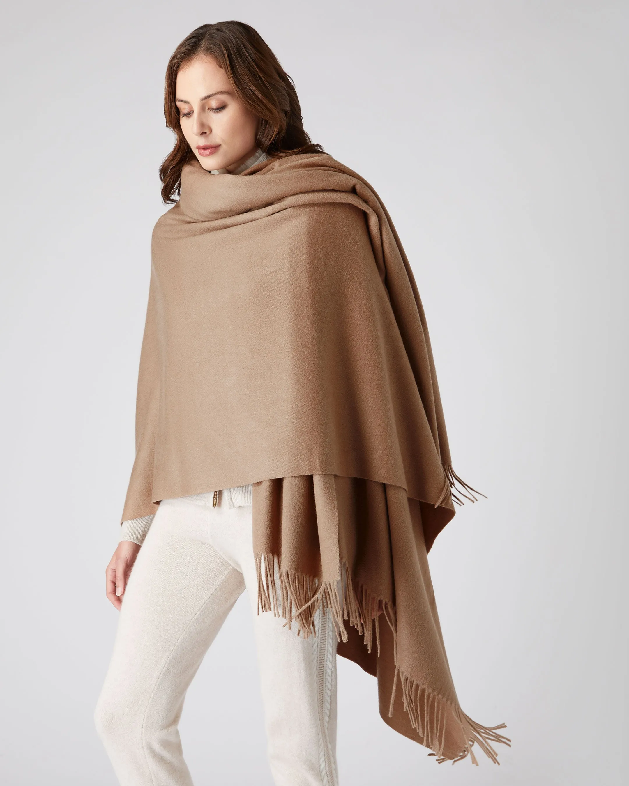 Unisex Woven Cashmere Blanket Dark Tan Brown