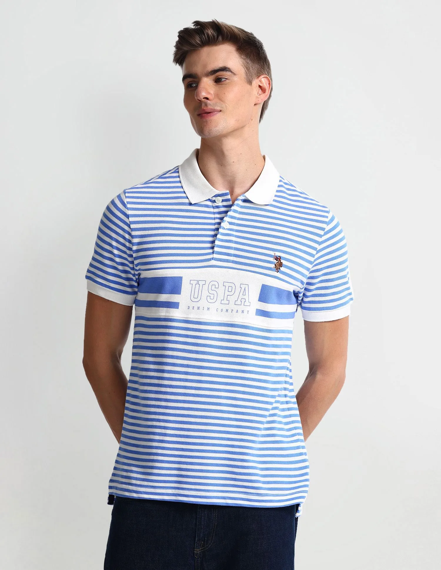 U.S. Polo Assn. Denim Co. Muscle Fit Horizontal Stripe Polo Shirt