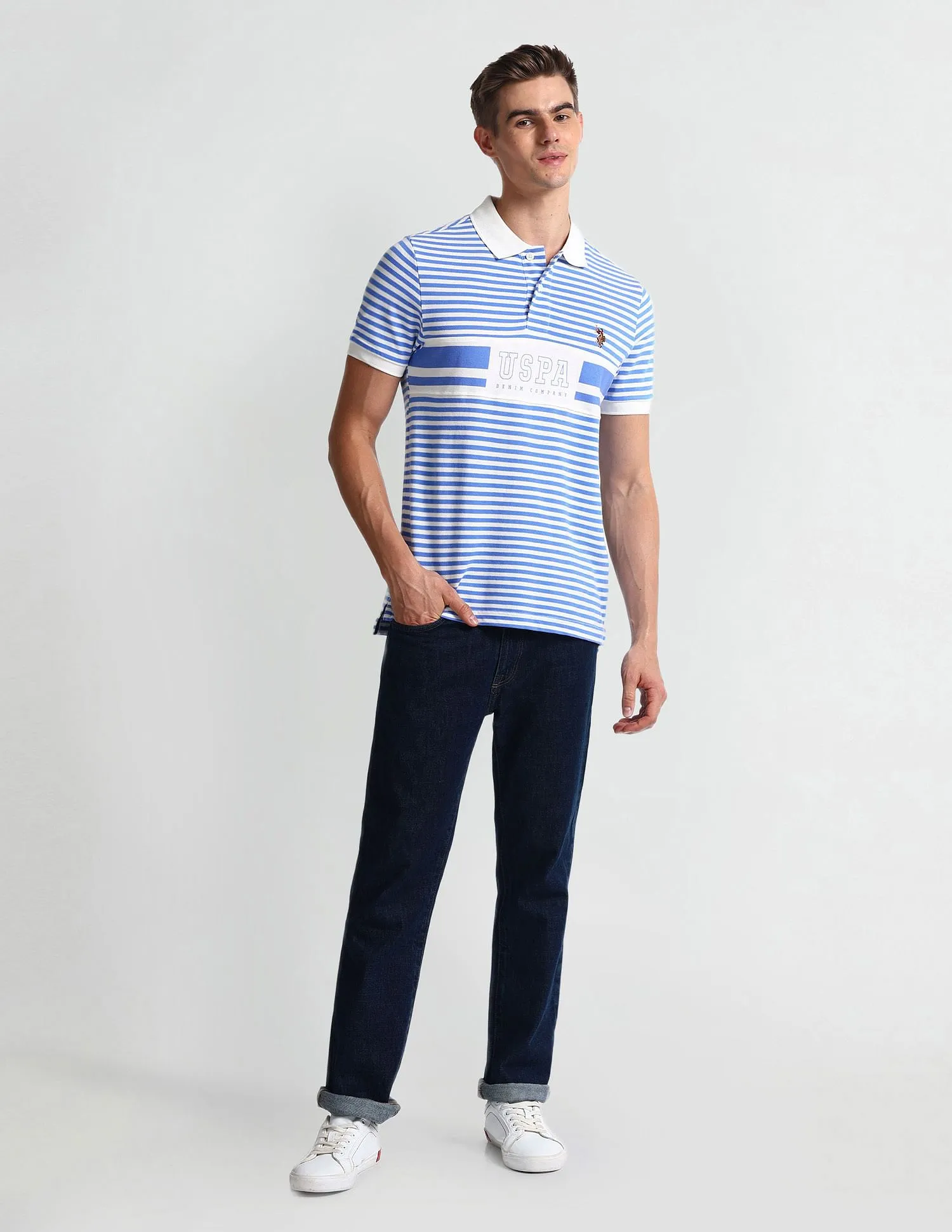 U.S. Polo Assn. Denim Co. Muscle Fit Horizontal Stripe Polo Shirt