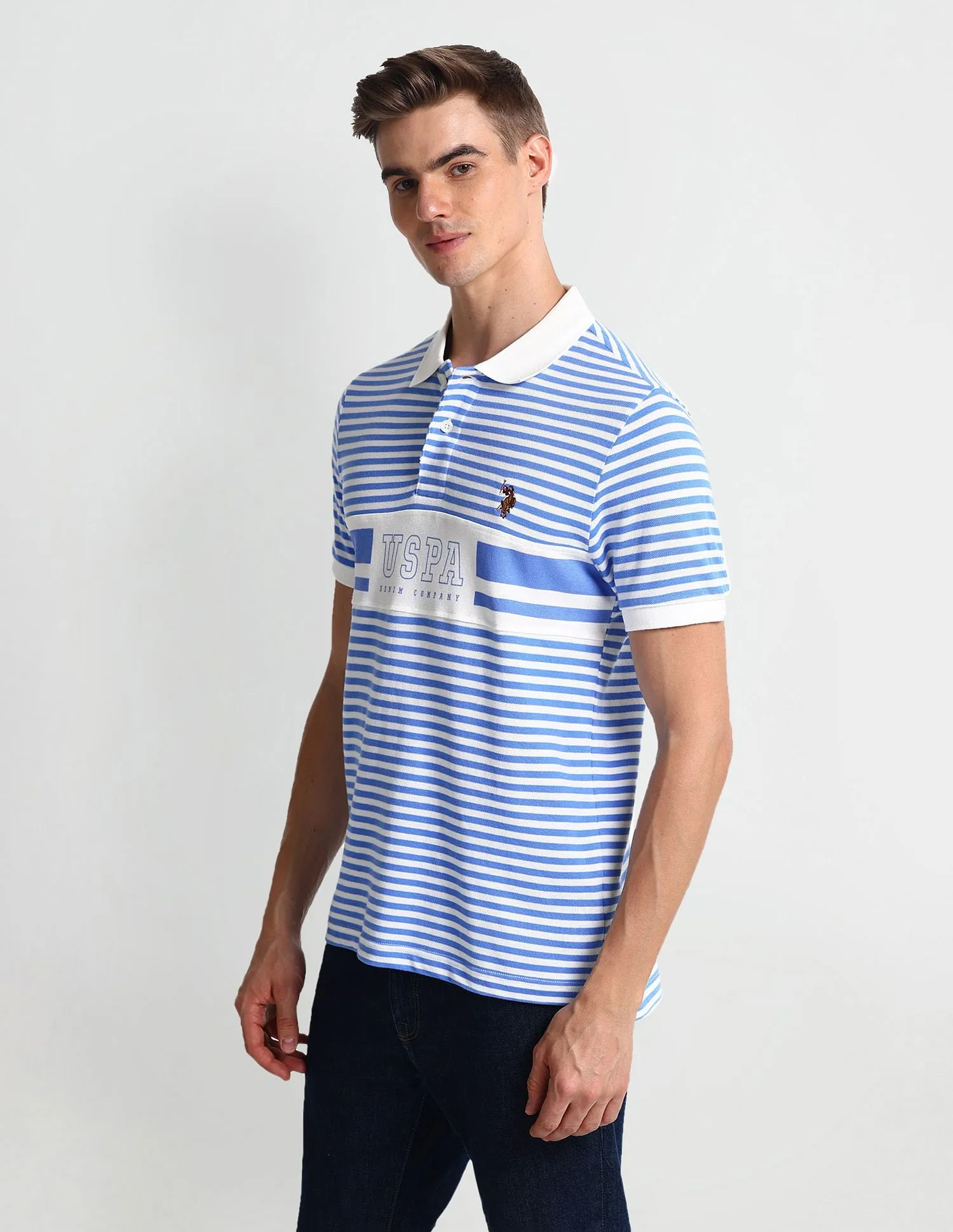 U.S. Polo Assn. Denim Co. Muscle Fit Horizontal Stripe Polo Shirt