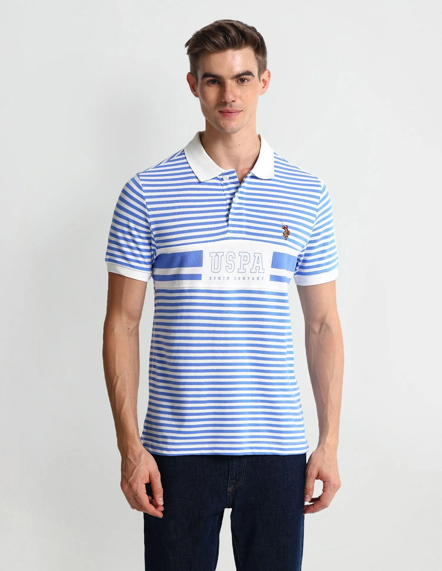 U.S. Polo Assn. Denim Co. Muscle Fit Horizontal Stripe Polo Shirt