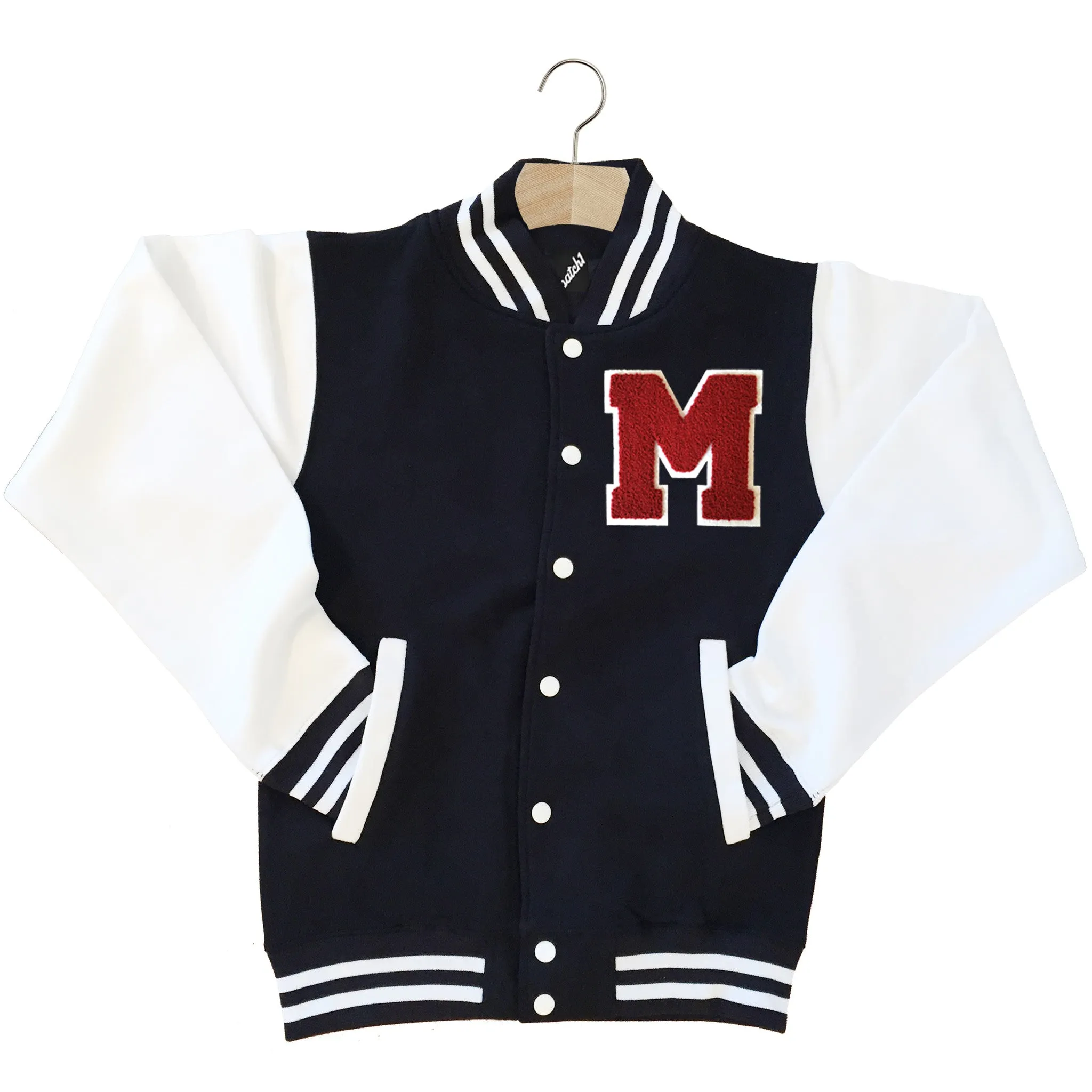 VARSITY BASEBALL JACKET UNISEX PERSONALISED WITH GENUINE US COLLEGE LETTER M