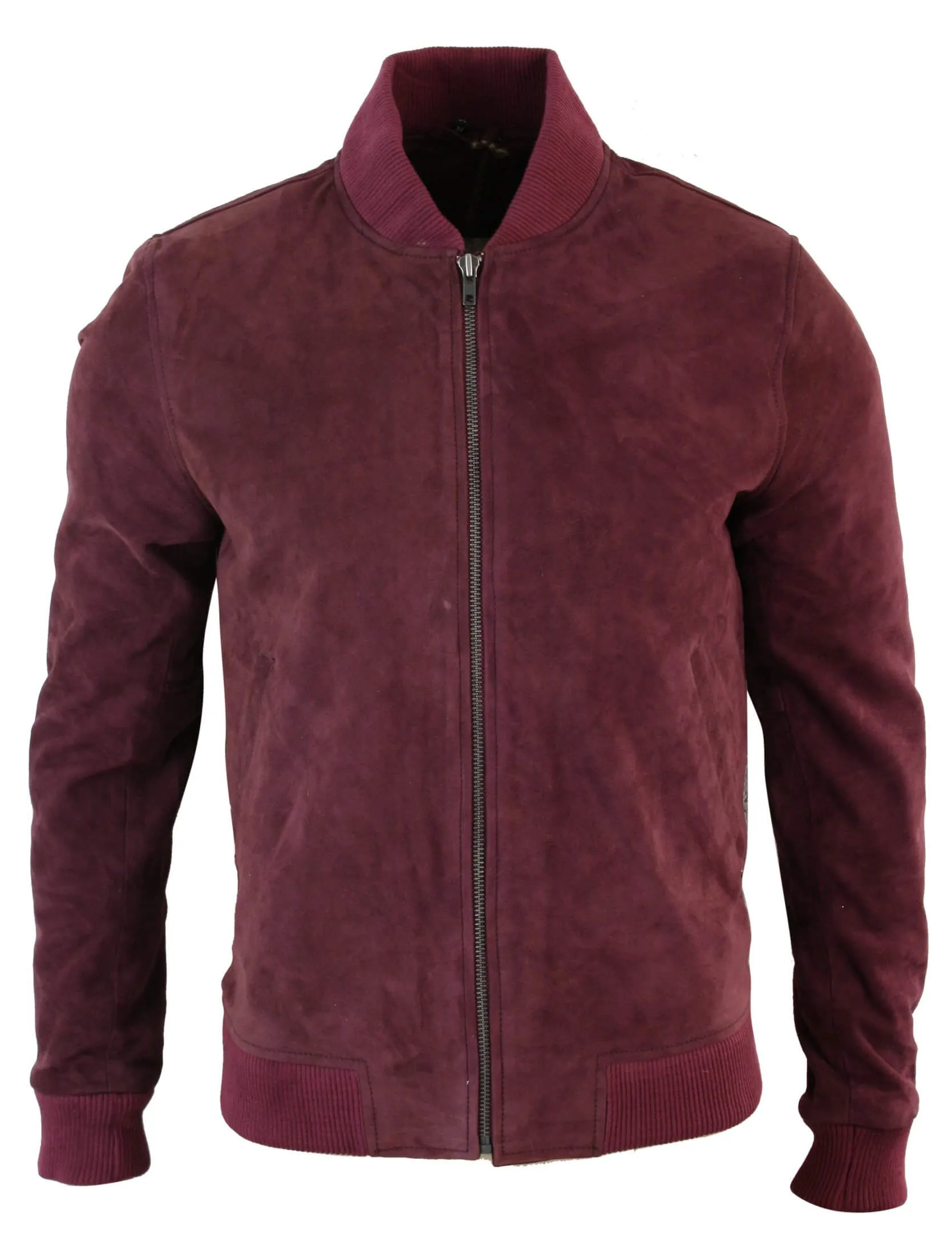 Varsity Mens Real Suede Leather Bomber College Jacket Classic Retro Vintage - Burgundy