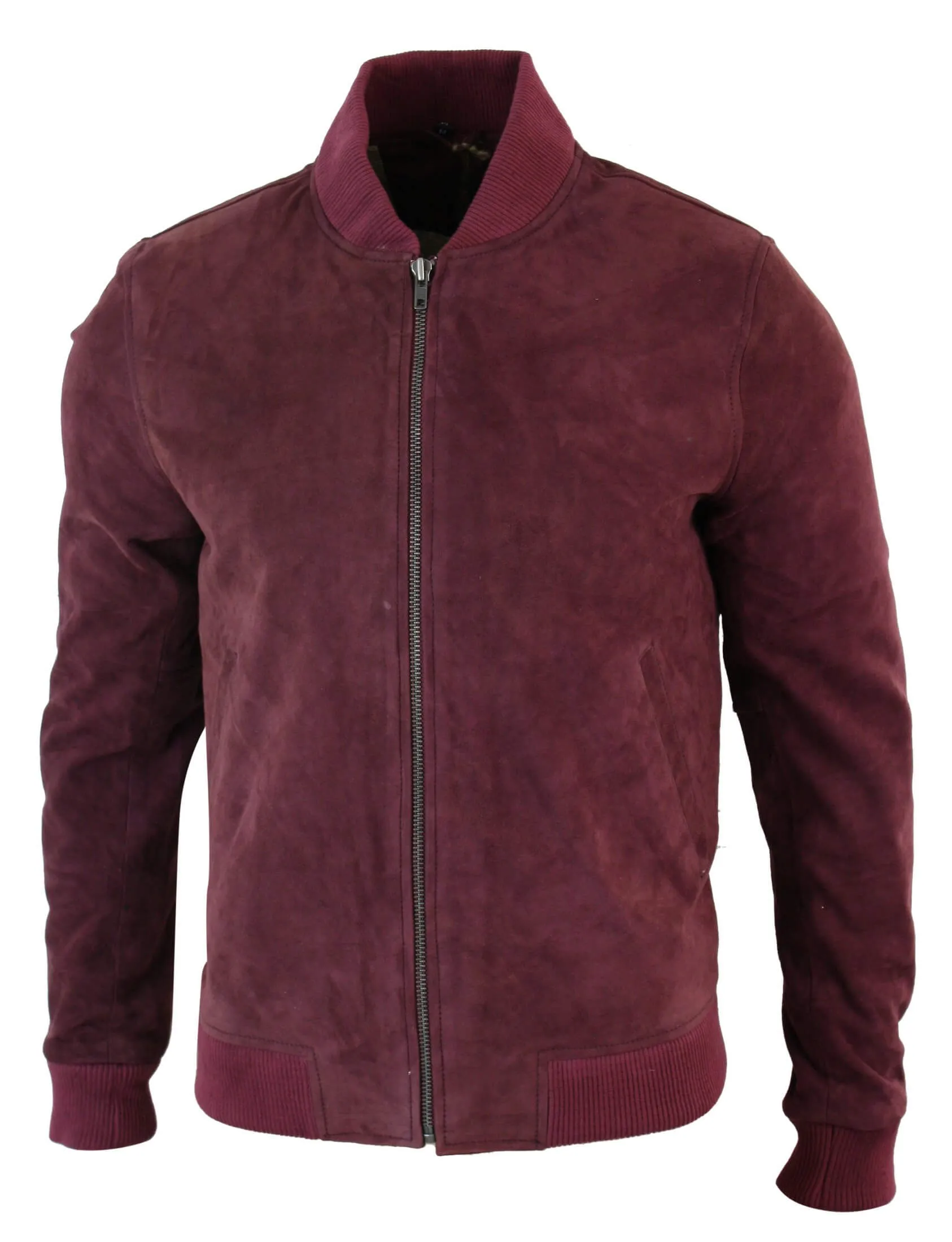 Varsity Mens Real Suede Leather Bomber College Jacket Classic Retro Vintage - Burgundy