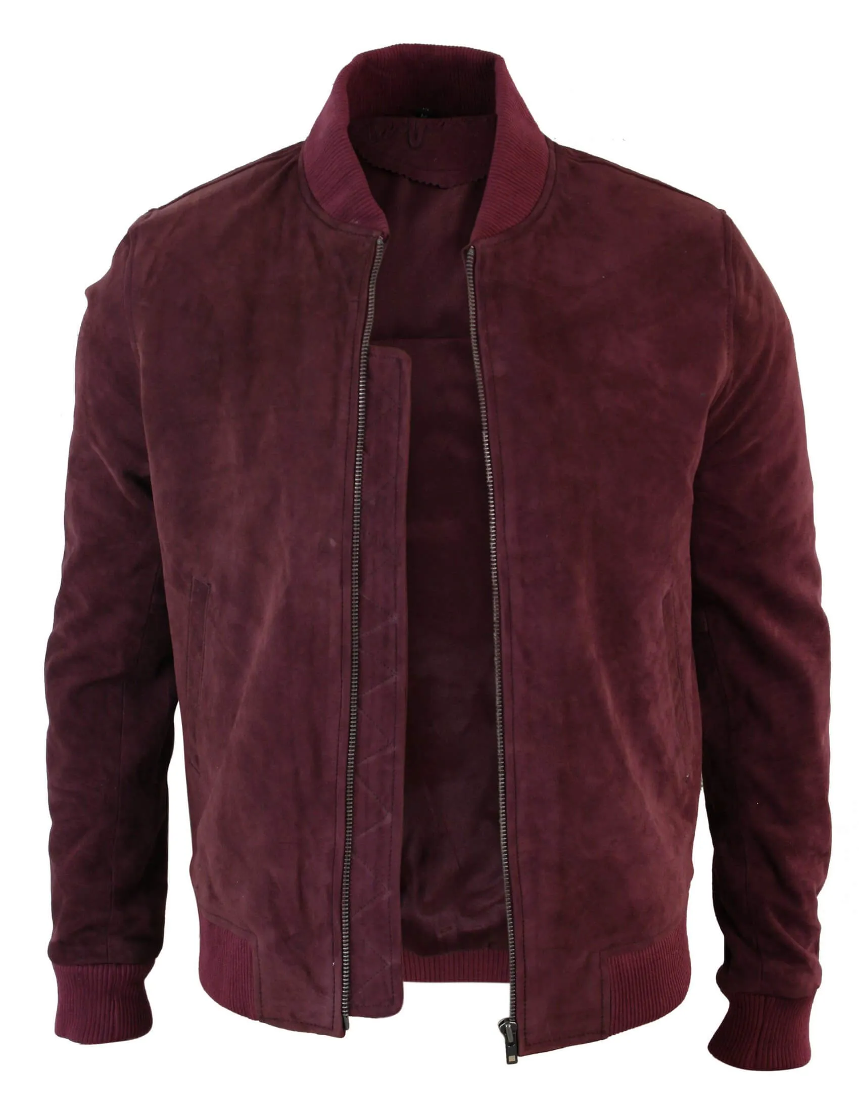 Varsity Mens Real Suede Leather Bomber College Jacket Classic Retro Vintage - Burgundy