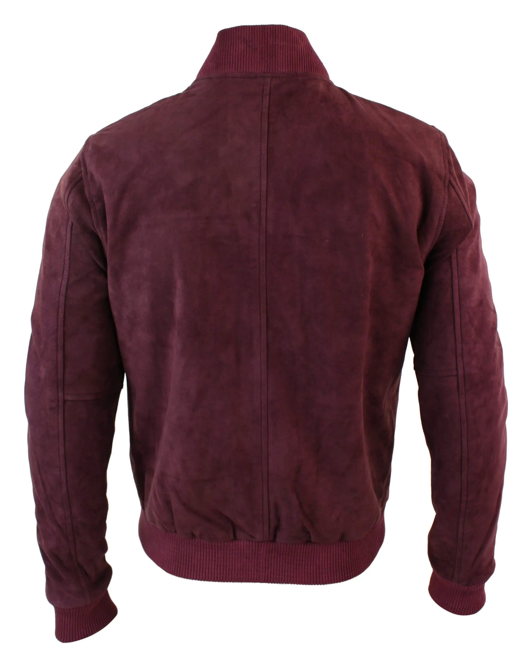 Varsity Mens Real Suede Leather Bomber College Jacket Classic Retro Vintage - Burgundy