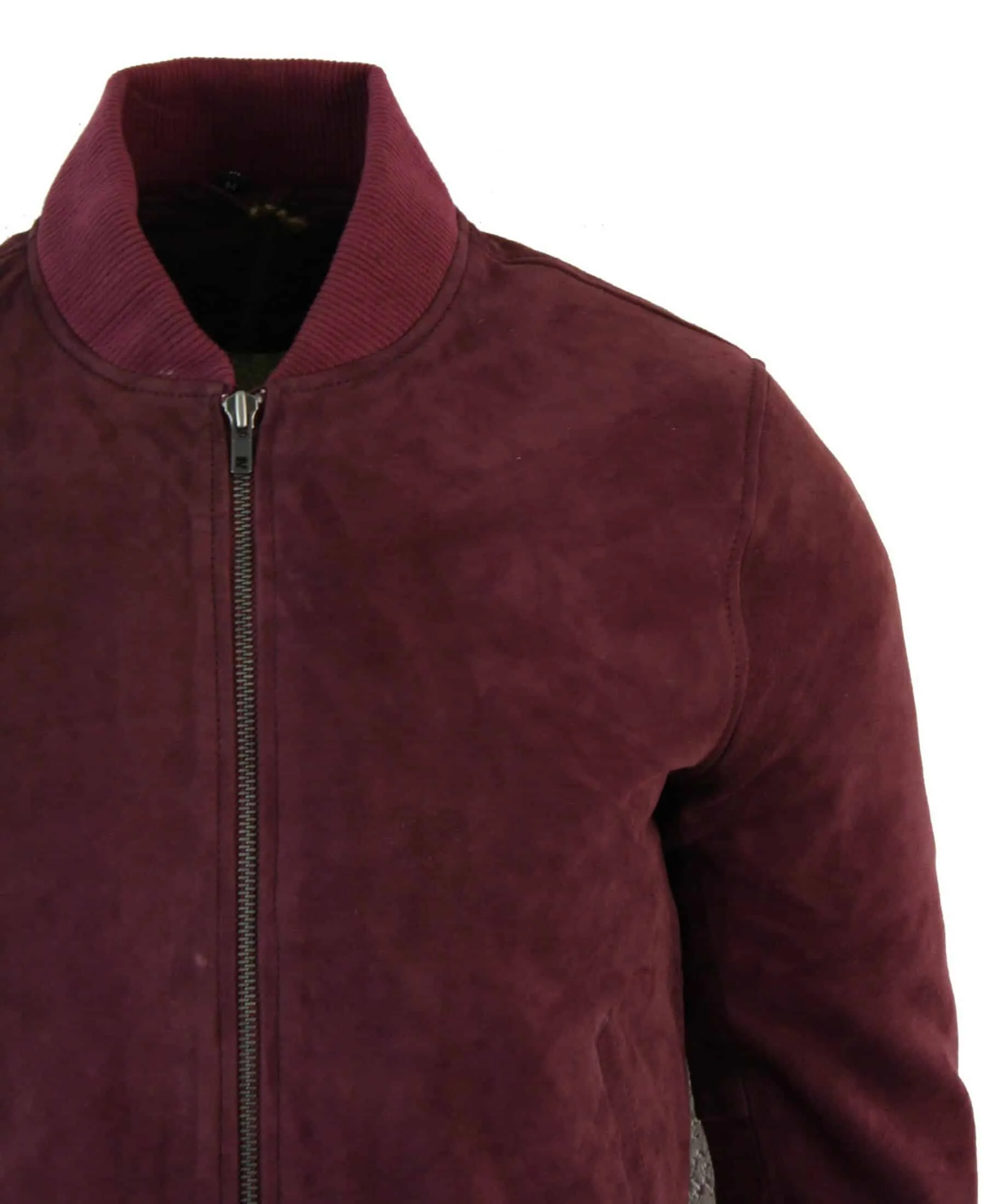 Varsity Mens Real Suede Leather Bomber College Jacket Classic Retro Vintage - Burgundy