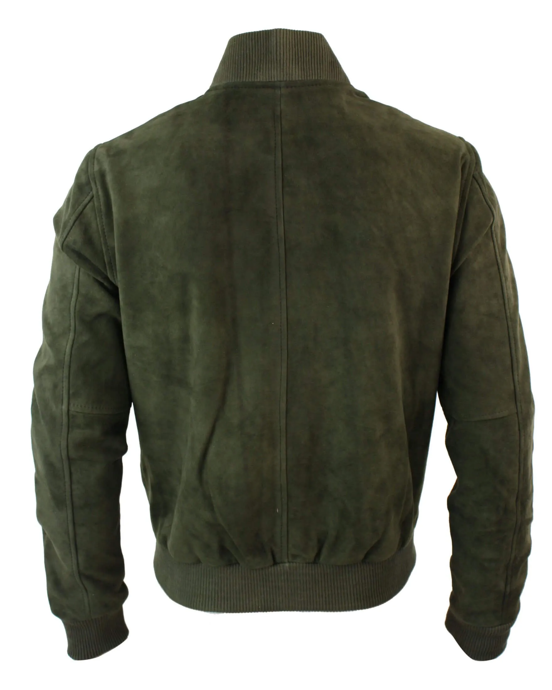 Varsity Mens Real Suede Leather Bomber College Jacket Classic Retro Vintage - Olive