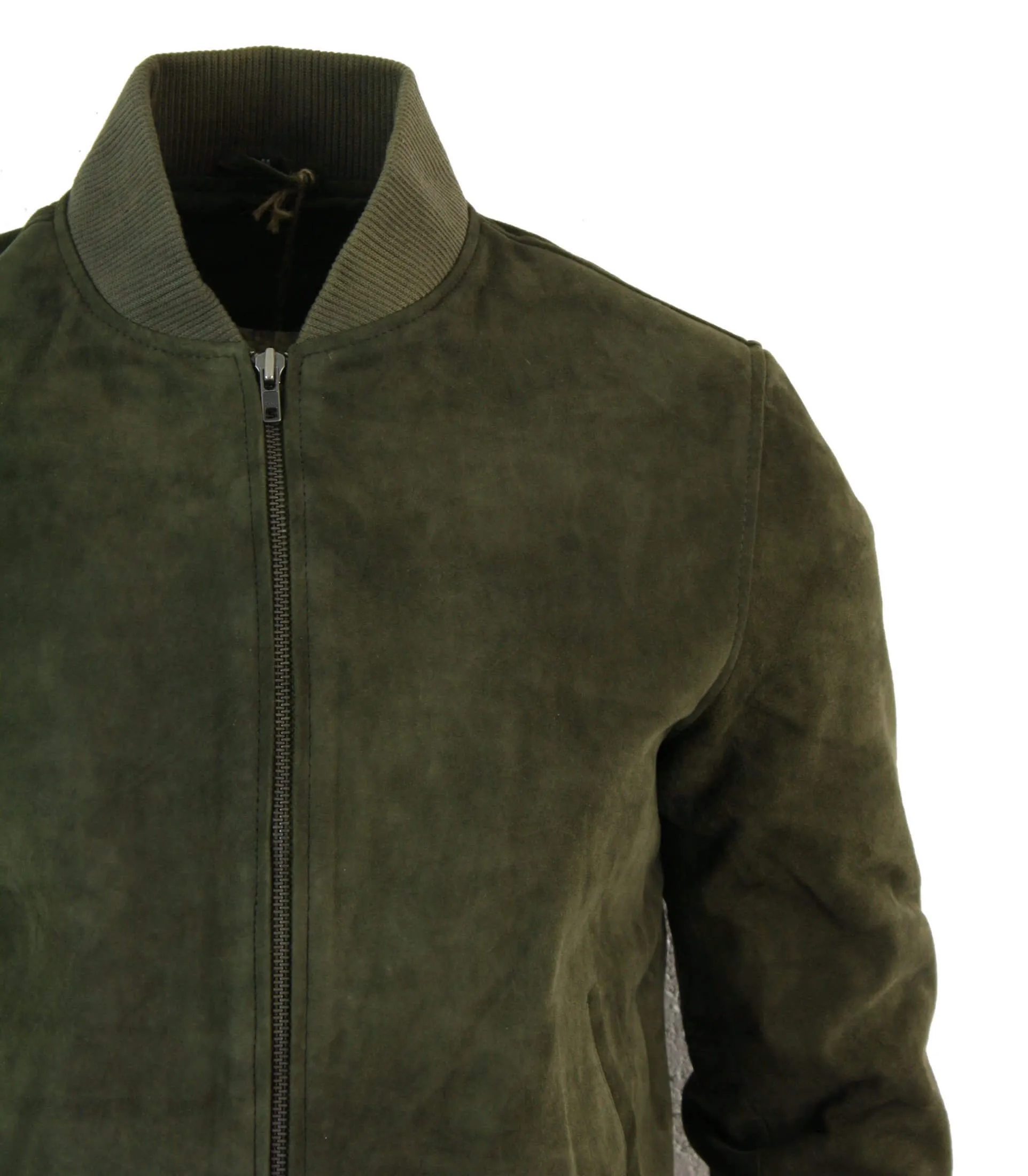 Varsity Mens Real Suede Leather Bomber College Jacket Classic Retro Vintage - Olive