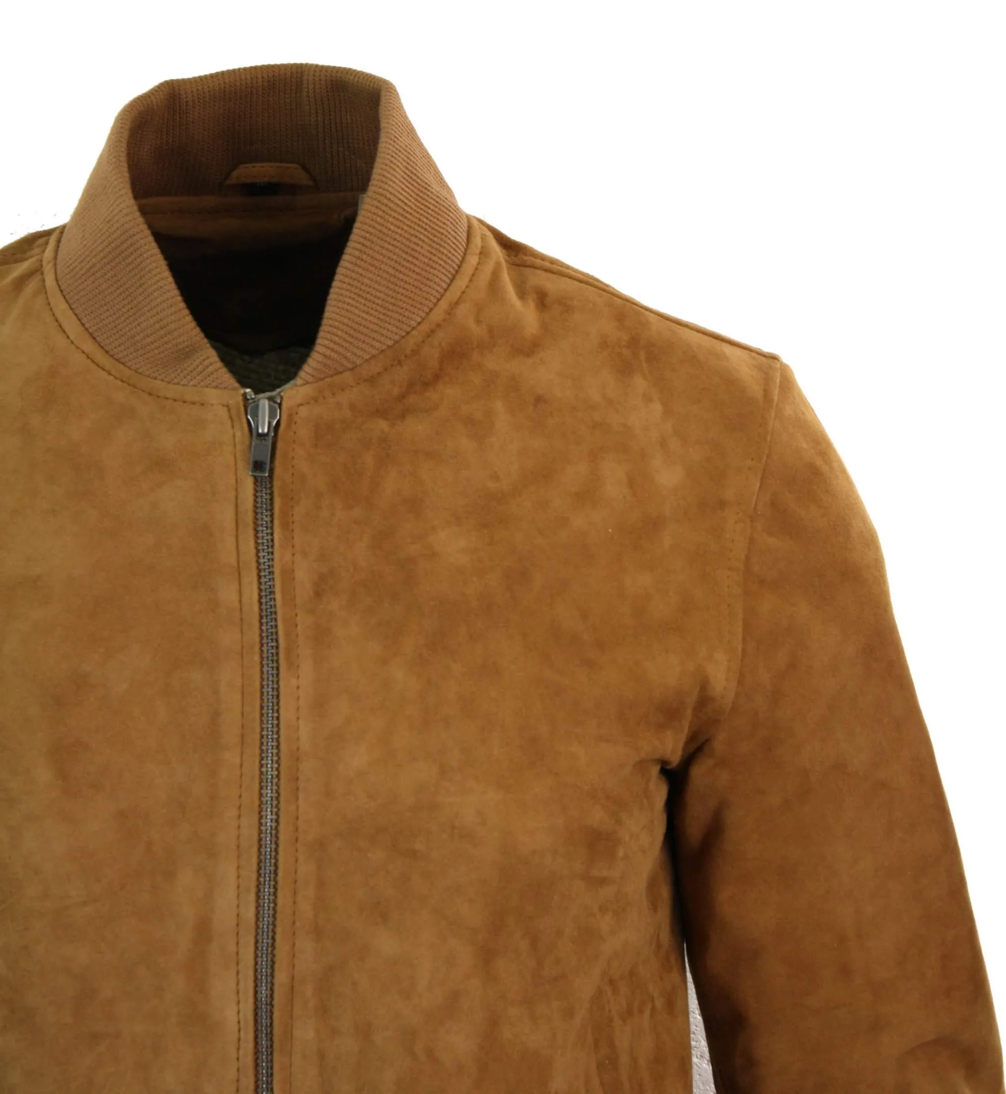 Varsity Mens Real Suede Leather Bomber College Jacket Classic Retro Vintage - Tan Brown