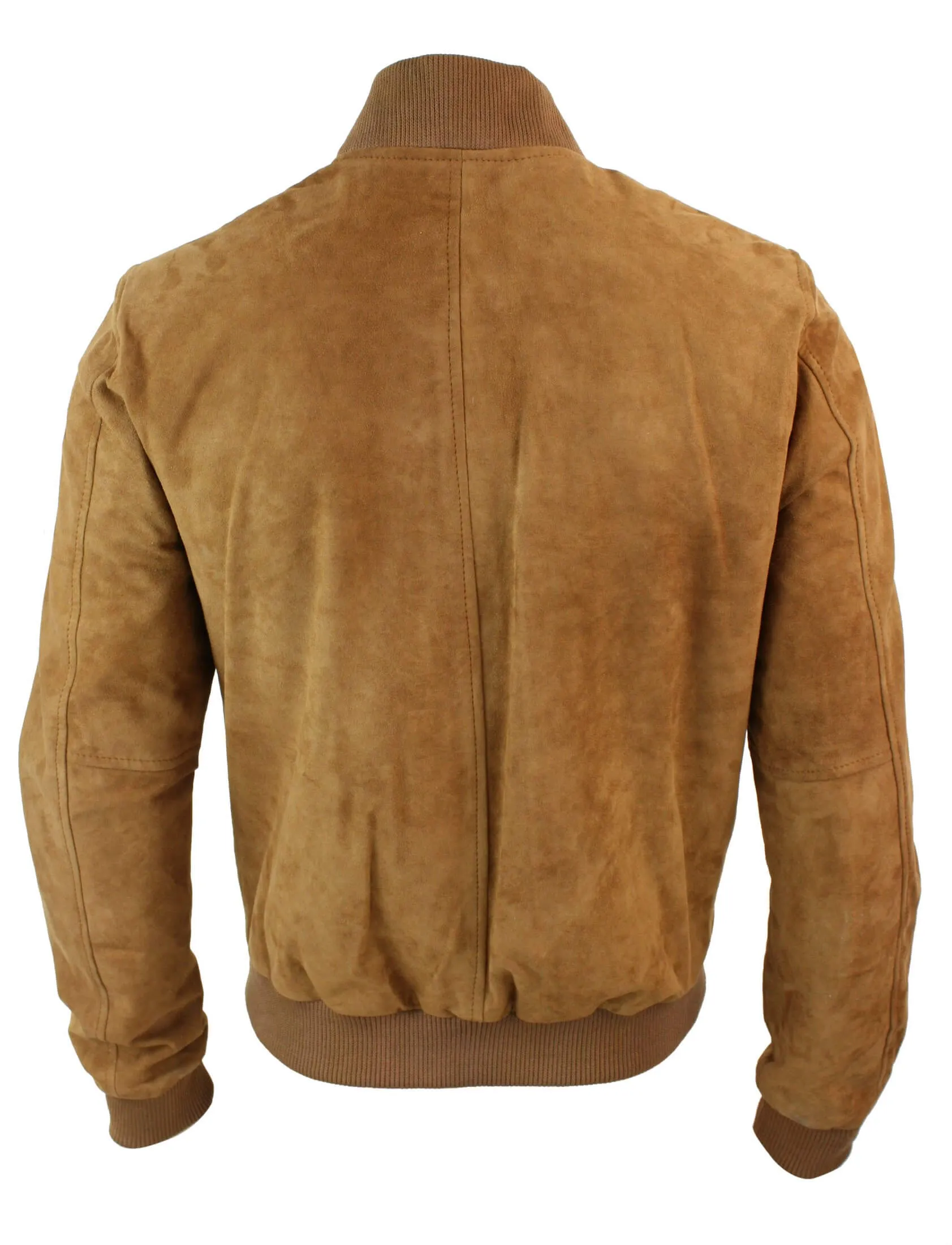 Varsity Mens Real Suede Leather Bomber College Jacket Classic Retro Vintage - Tan Brown