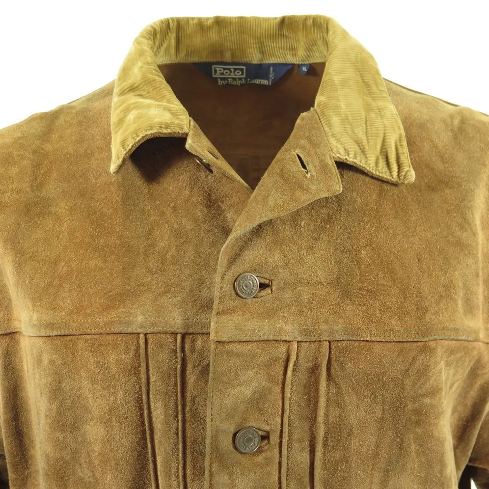 Vintage 90s Polo Ralph Lauren Mens Jacket XL Suede Brown Retro Style