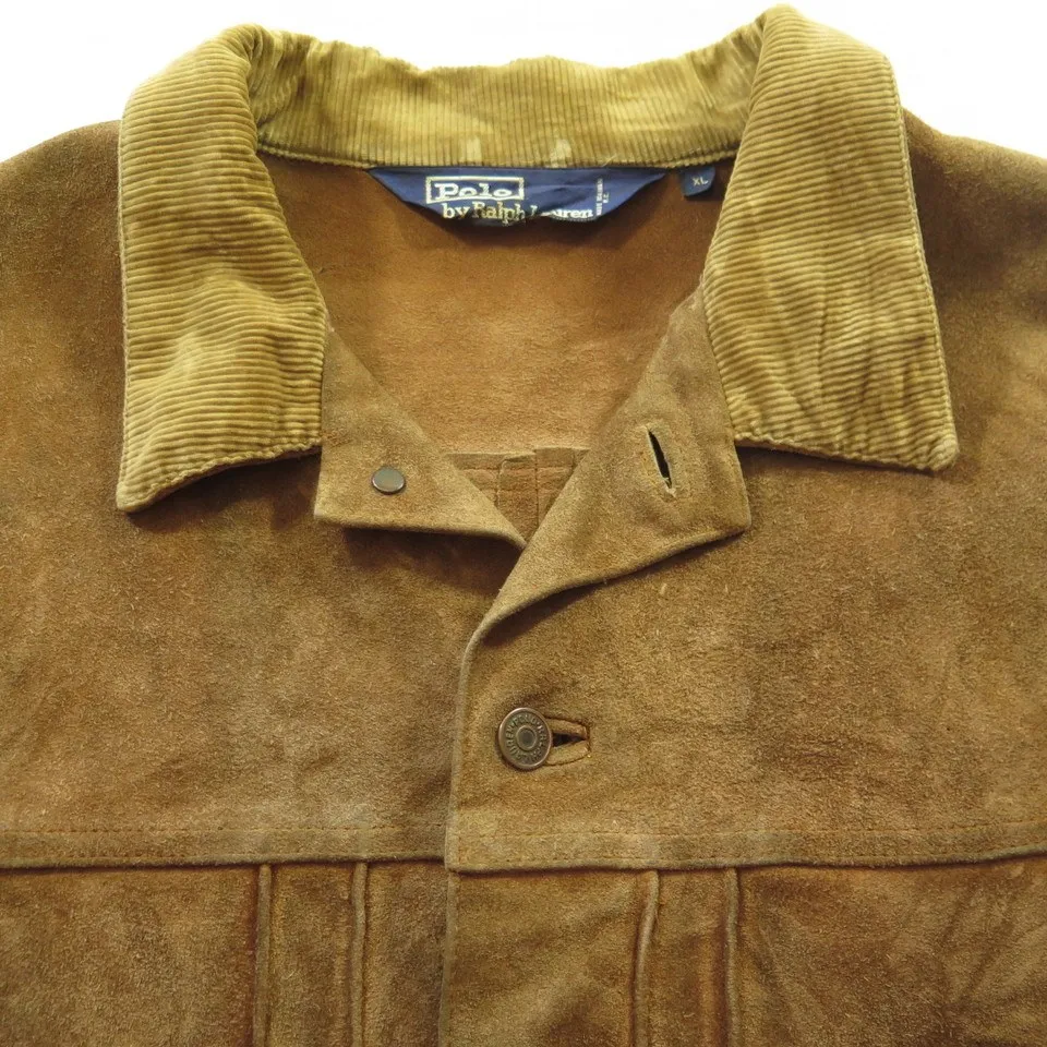 Vintage 90s Polo Ralph Lauren Mens Jacket XL Suede Brown Retro Style