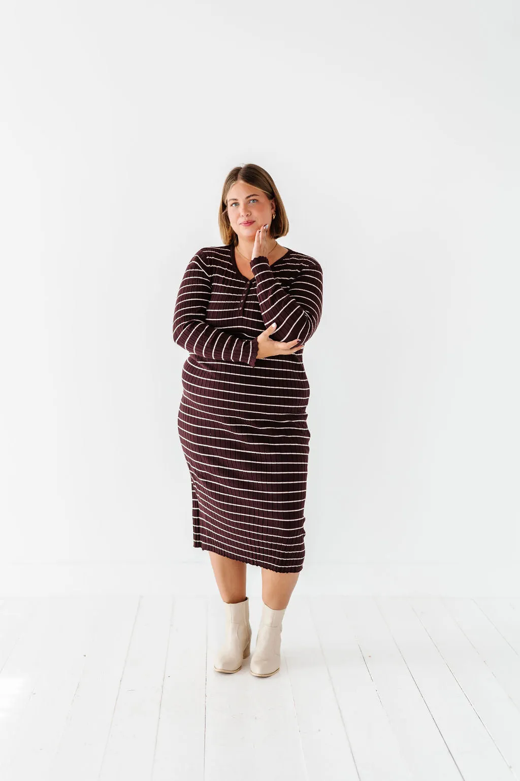 Willow Stripe Sweater Dress in Cacao