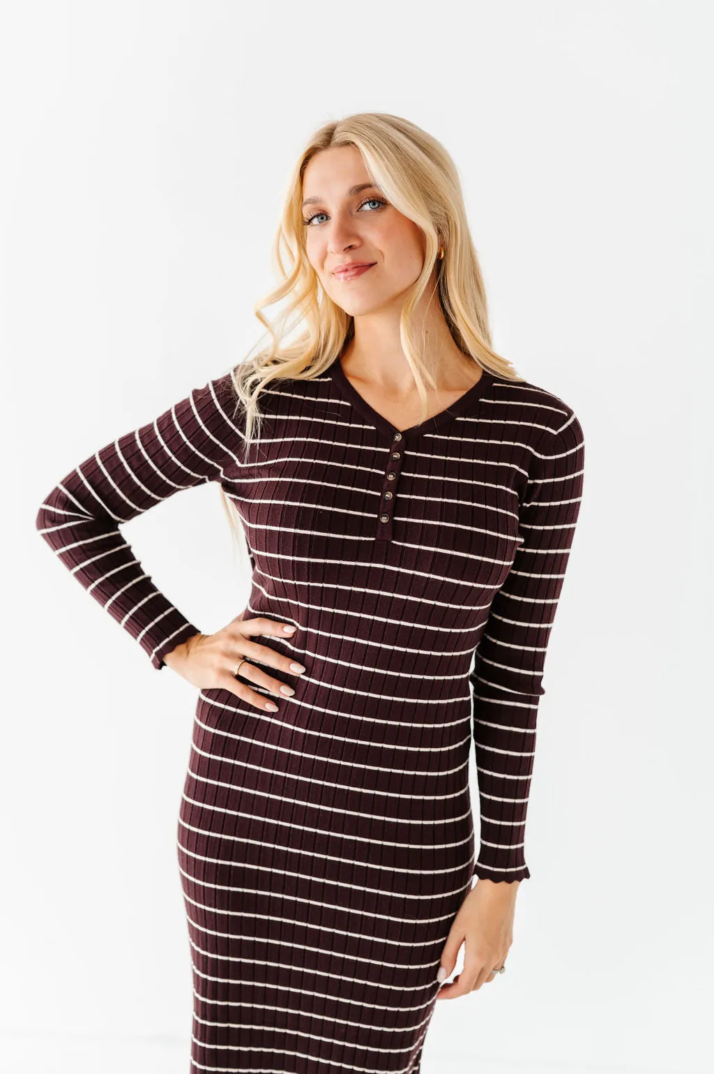 Willow Stripe Sweater Dress in Cacao