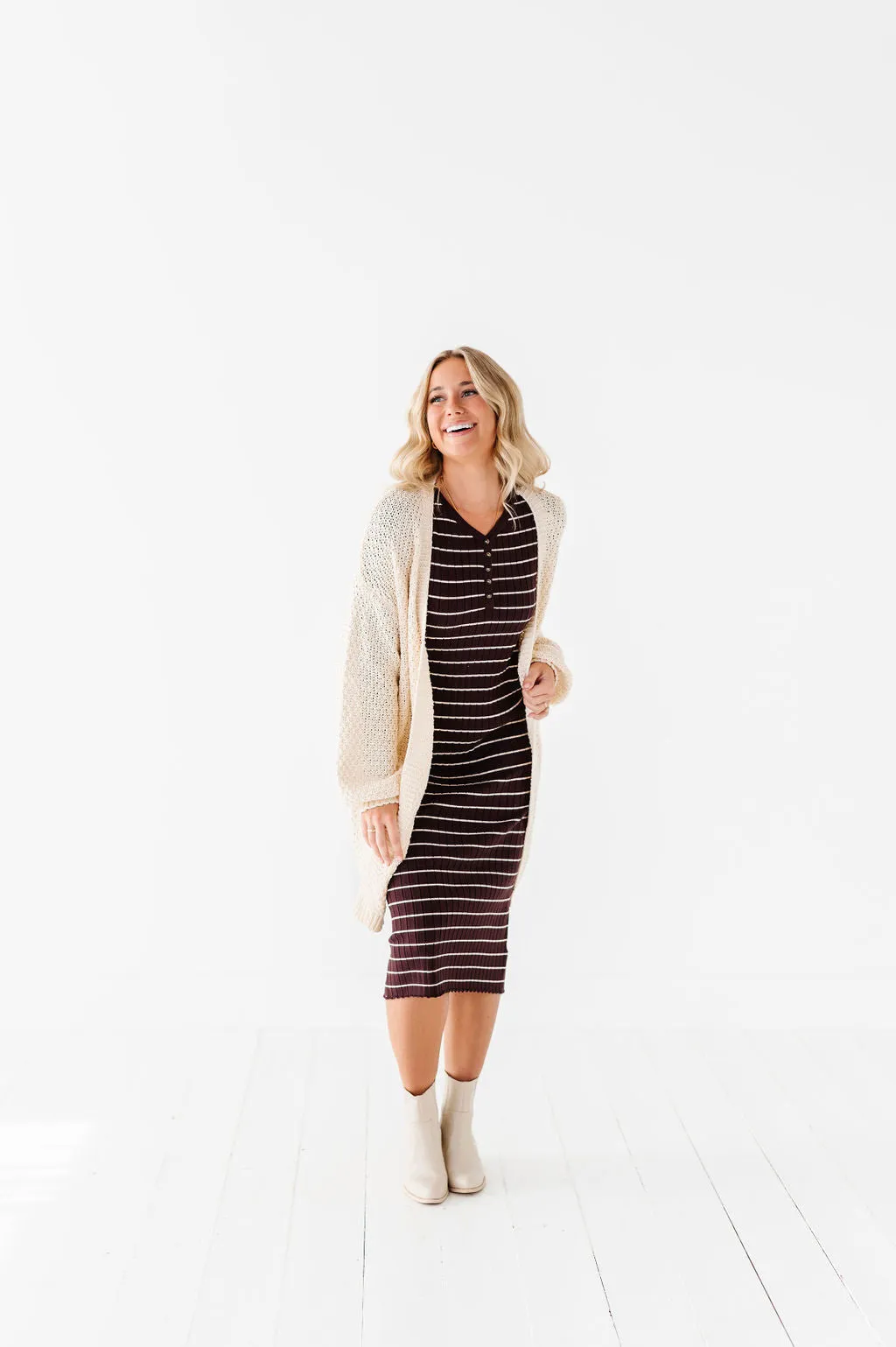 Willow Stripe Sweater Dress in Cacao