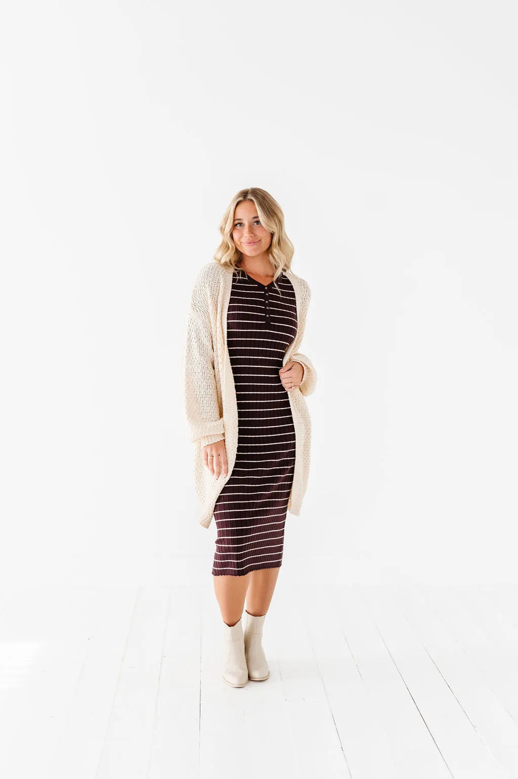 Willow Stripe Sweater Dress in Cacao