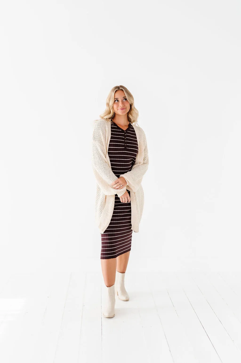 Willow Stripe Sweater Dress in Cacao