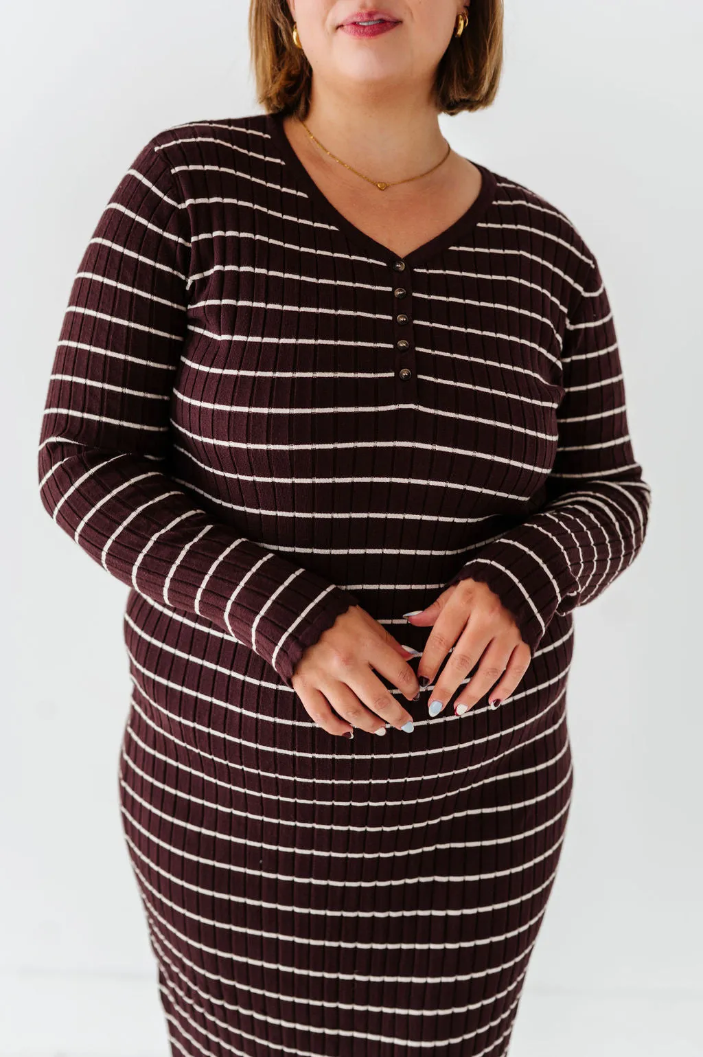 Willow Stripe Sweater Dress in Cacao