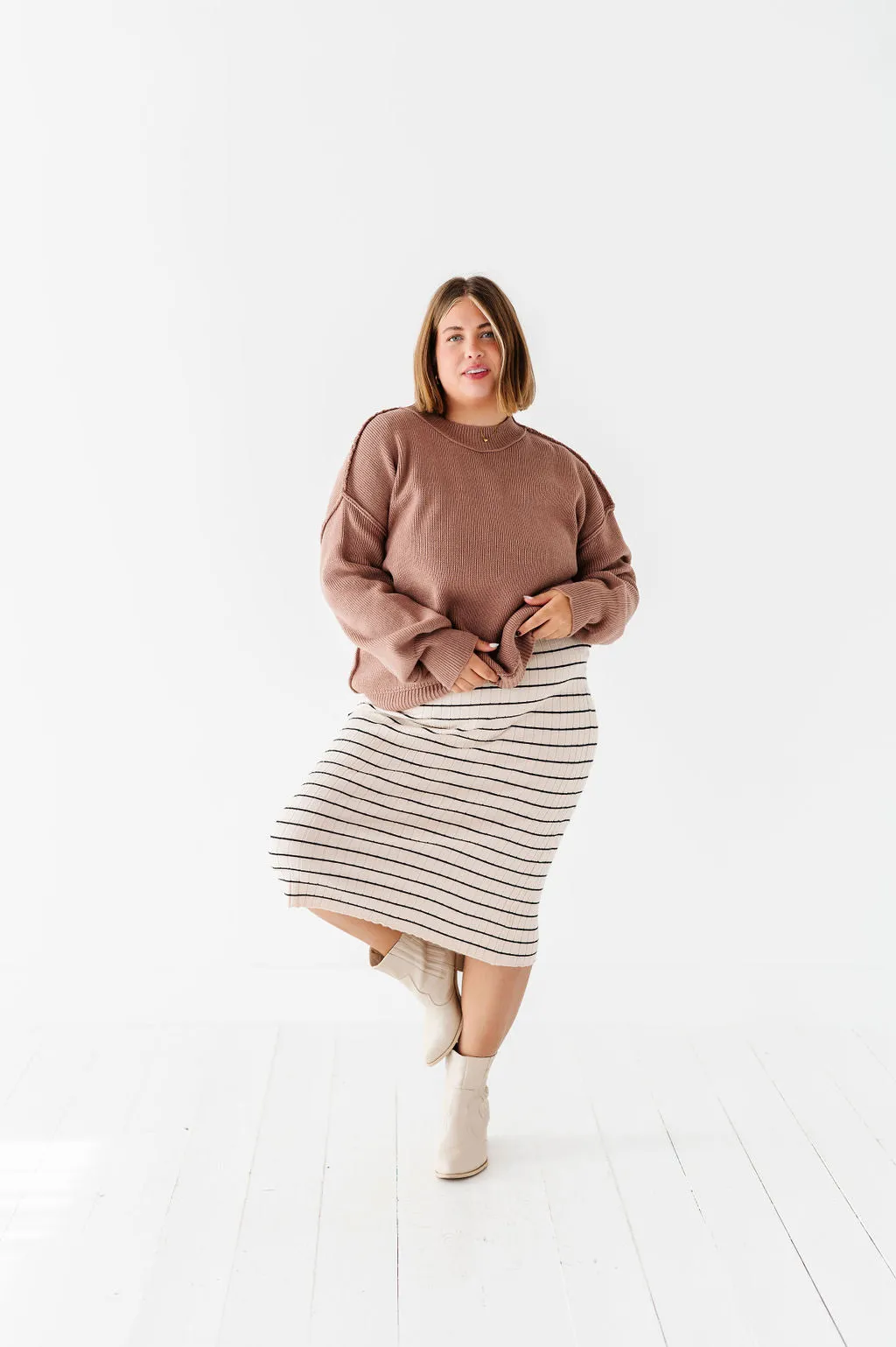 Willow Stripe Sweater Dress in Oatmeal