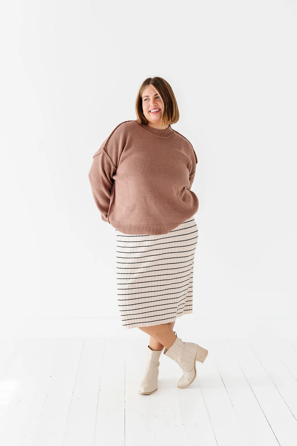 Willow Stripe Sweater Dress in Oatmeal