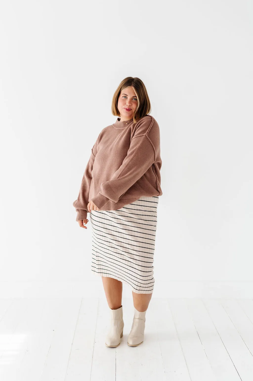 Willow Stripe Sweater Dress in Oatmeal