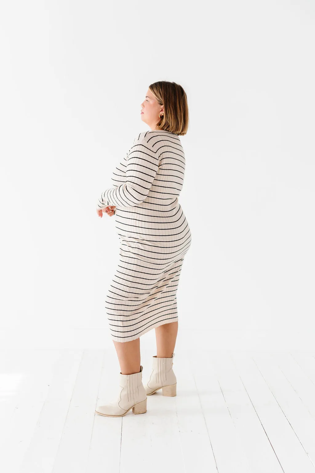 Willow Stripe Sweater Dress in Oatmeal