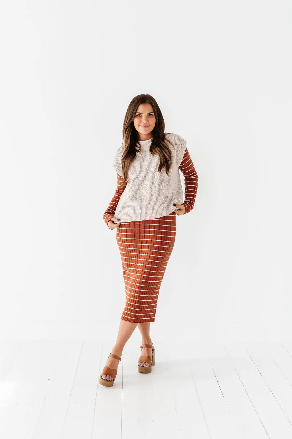 Willow Stripe Sweater Dress in Rust