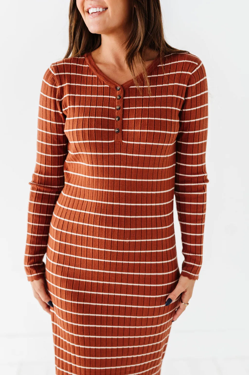 Willow Stripe Sweater Dress in Rust