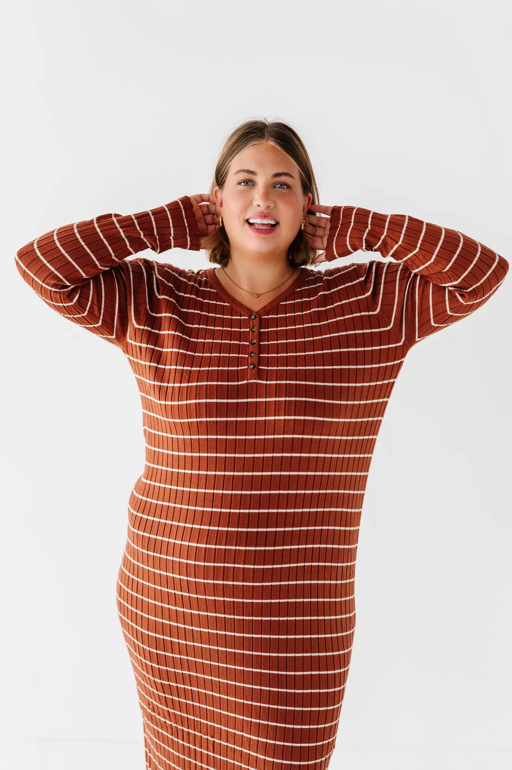 Willow Stripe Sweater Dress in Rust