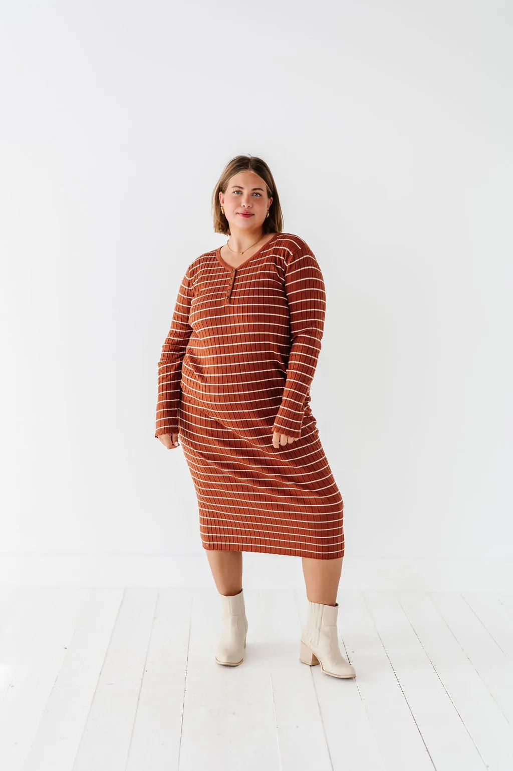 Willow Stripe Sweater Dress in Rust