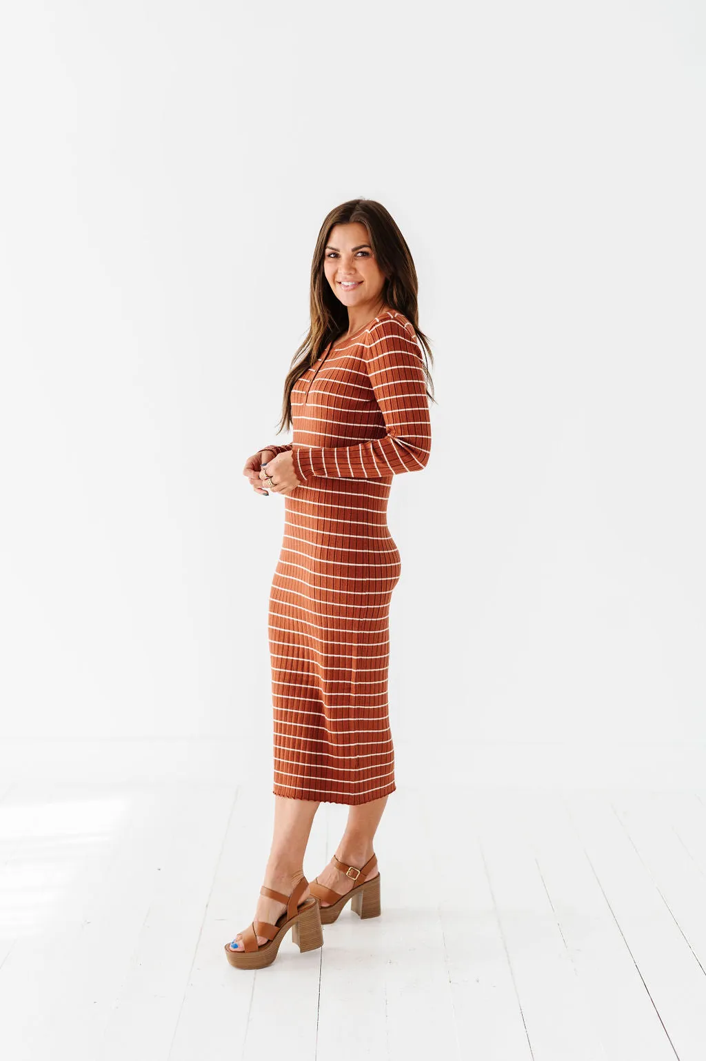 Willow Stripe Sweater Dress in Rust