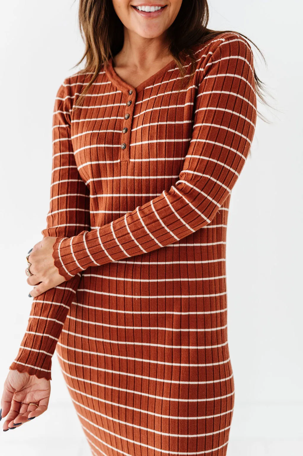 Willow Stripe Sweater Dress in Rust