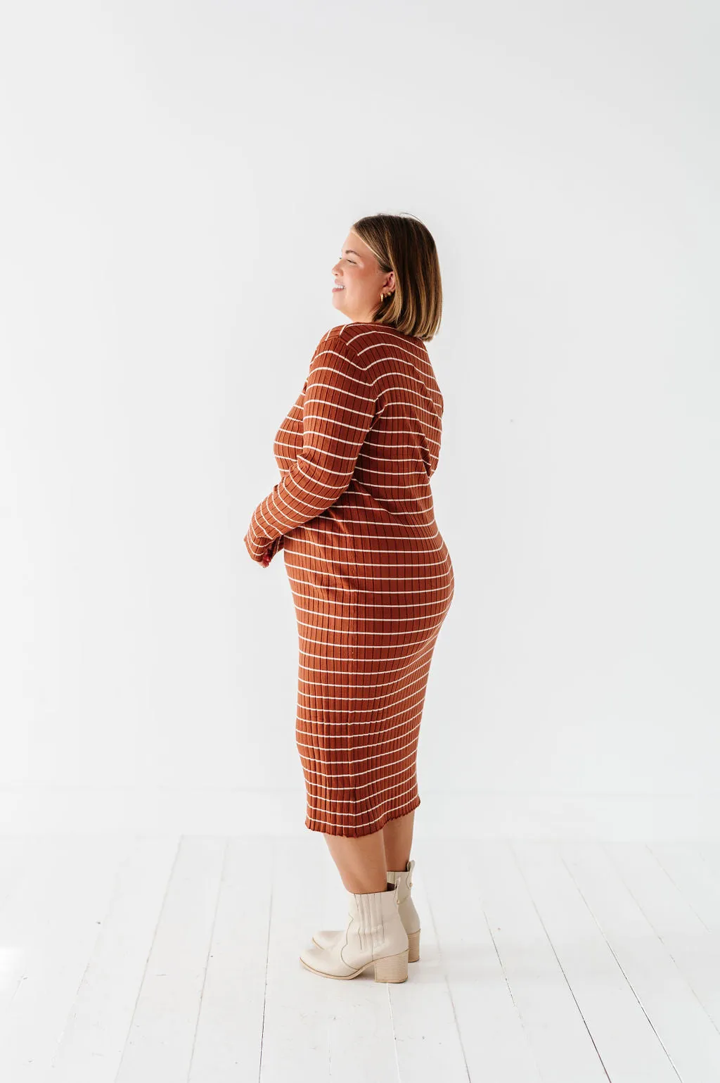 Willow Stripe Sweater Dress in Rust