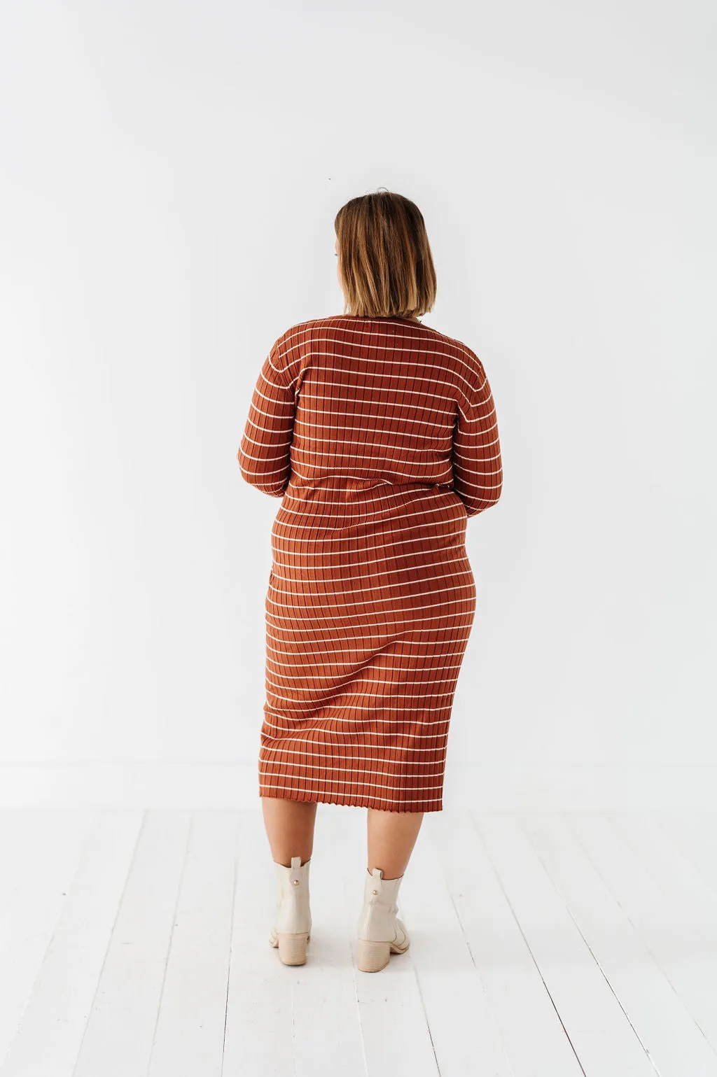 Willow Stripe Sweater Dress in Rust