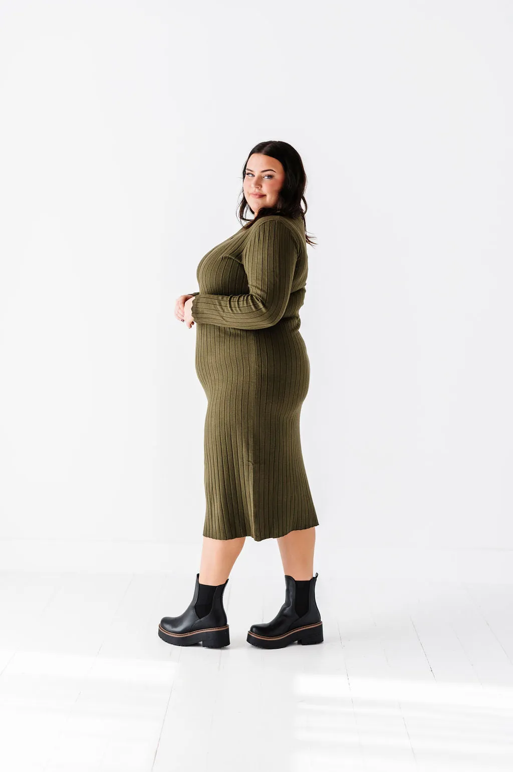 Willow Sweater Dress in Olive - Size X-Large & 1X Left