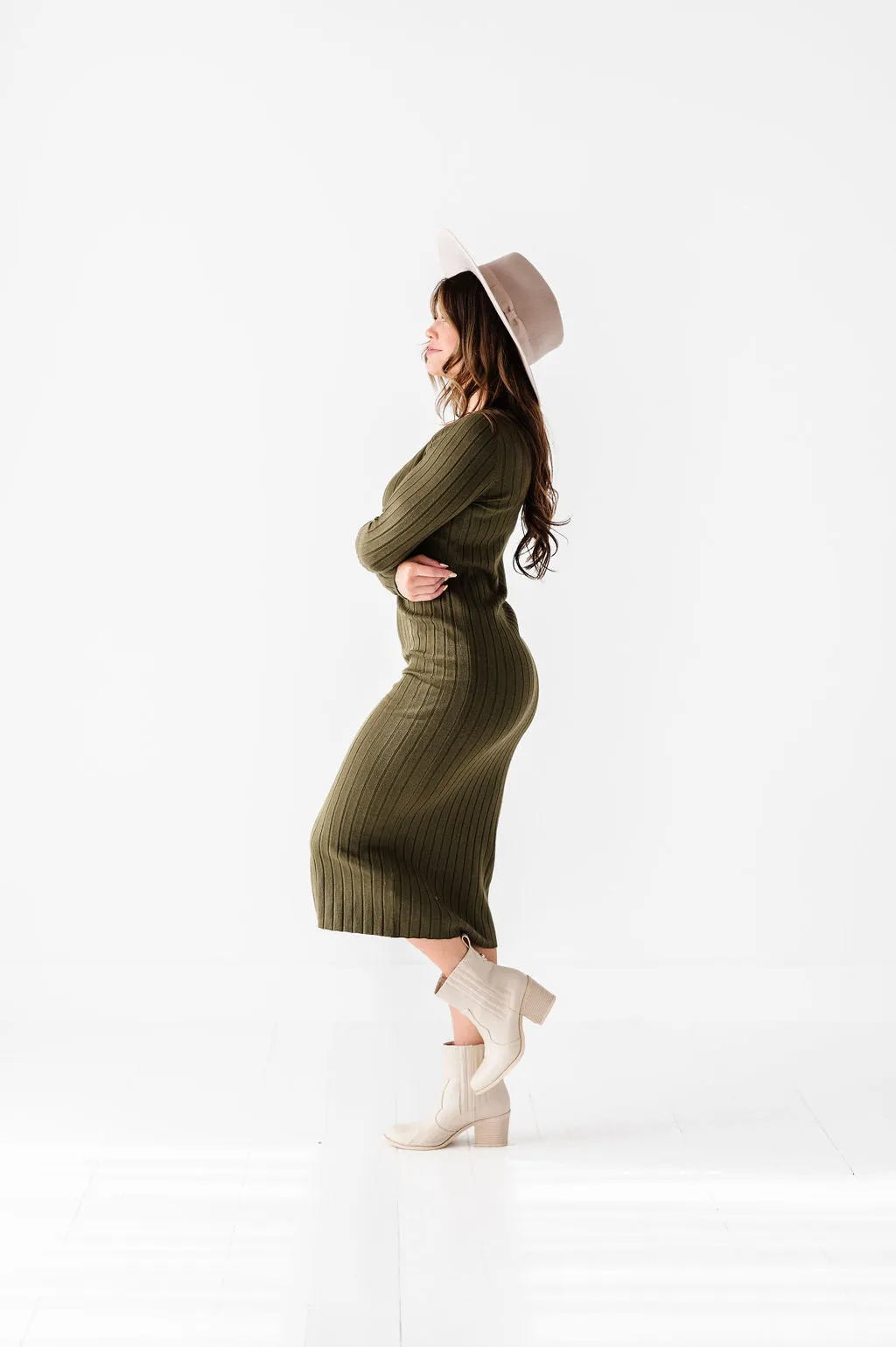 Willow Sweater Dress in Olive - Size X-Large & 1X Left